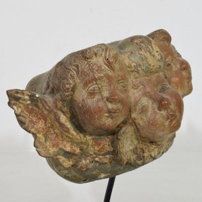 Spanish 17 18th Century Hand Carved Group of Baroque Winged Angel Heads