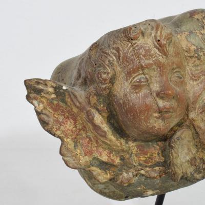 Spanish 17 18th Century Hand Carved Group of Baroque Winged Angel Heads