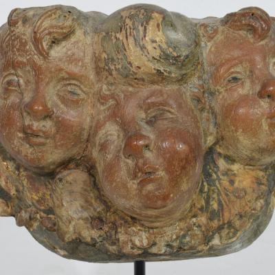 Spanish 17 18th Century Hand Carved Group of Baroque Winged Angel Heads