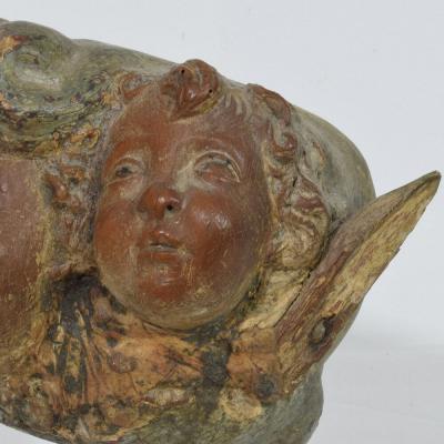 Spanish 17 18th Century Hand Carved Group of Baroque Winged Angel Heads