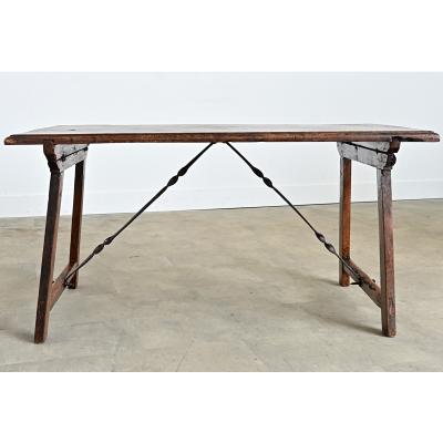 Spanish 18th Century Single Plank Top Walnut Iron Table