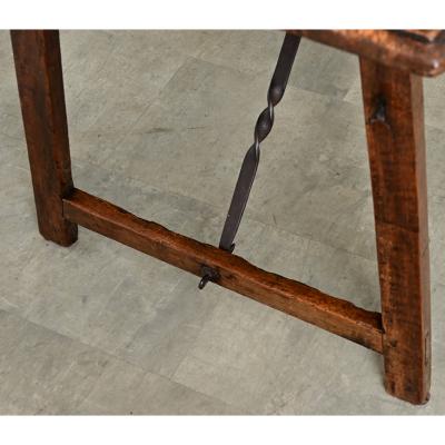 Spanish 18th Century Single Plank Top Walnut Iron Table