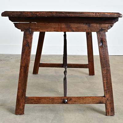 Spanish 18th Century Single Plank Top Walnut Iron Table