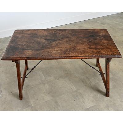 Spanish 18th Century Single Plank Top Walnut Iron Table