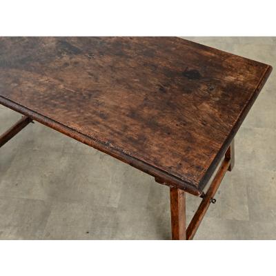 Spanish 18th Century Single Plank Top Walnut Iron Table