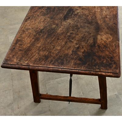 Spanish 18th Century Single Plank Top Walnut Iron Table