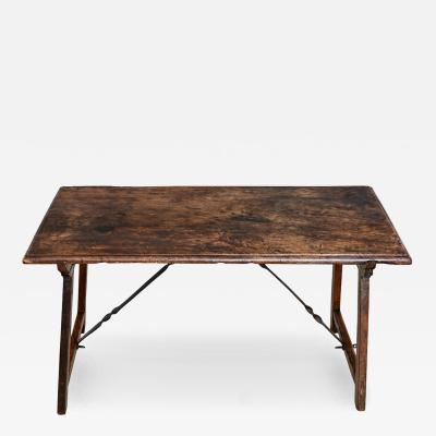 Spanish 18th Century Single Plank Top Walnut Iron Table