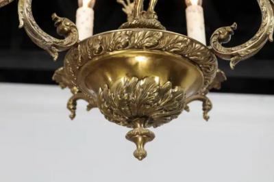 Spanish 19th Century Bronze Six Light Chandelier with Cherubs and Floral Decor