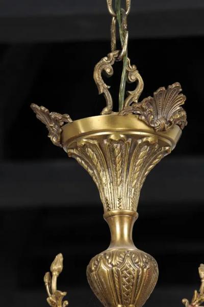 Spanish 19th Century Bronze Six Light Chandelier with Cherubs and Floral Decor