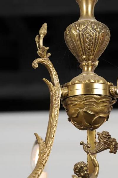 Spanish 19th Century Bronze Six Light Chandelier with Cherubs and Floral Decor