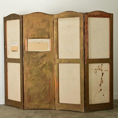 Spanish 19th Century Leather Folding Screen