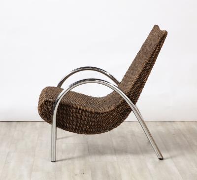 Spanish Bamboo and Chrome Lounge Chair with Ottoman Spain circa 1960