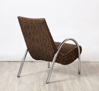 Spanish Bamboo and Chrome Lounge Chair with Ottoman Spain circa 1960