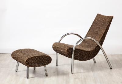 Spanish Bamboo and Chrome Lounge Chair with Ottoman Spain circa 1960