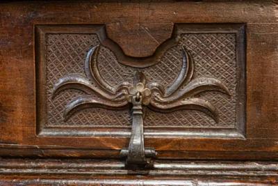 Spanish Baroque 17th Century Walnut Table with Carved Drawers and Turned Legs