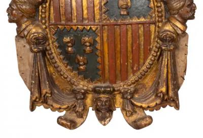 Spanish Baroque Polychrome And Giltwood Coat Of Arms