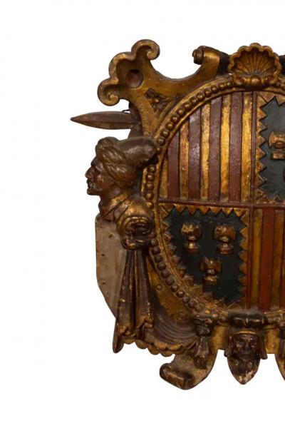 Spanish Baroque Polychrome And Giltwood Coat Of Arms