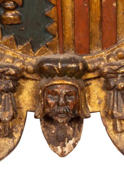 Spanish Baroque Polychrome And Giltwood Coat Of Arms