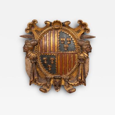 Spanish Baroque Polychrome And Giltwood Coat Of Arms