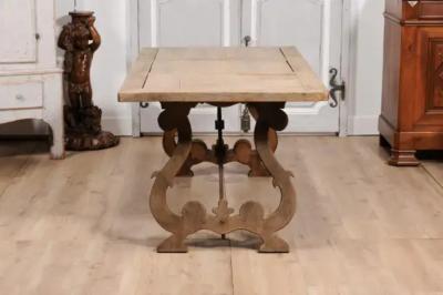 Spanish Baroque Style 1900s Bleached Oak Fratino Table with Carved Lyre Base