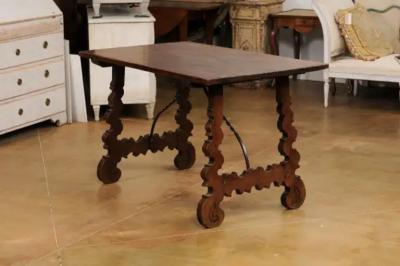 Spanish Baroque Style 19th Century Walnut Fratino Table with Lyre Shaped Base