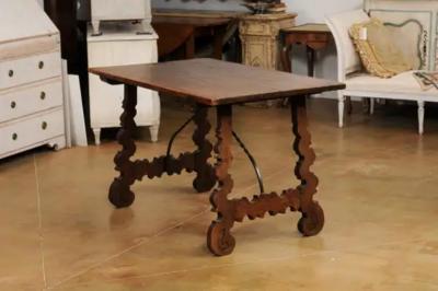 Spanish Baroque Style 19th Century Walnut Fratino Table with Lyre Shaped Base