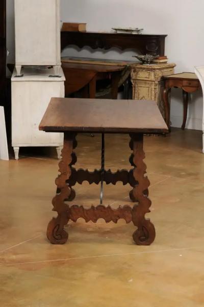 Spanish Baroque Style 19th Century Walnut Fratino Table with Lyre Shaped Base