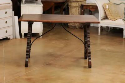 Spanish Baroque Style 19th Century Walnut Fratino Table with Lyre Shaped Base