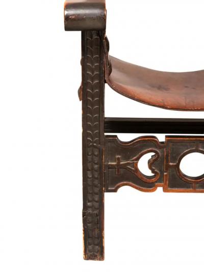 Spanish Baroque Style Walnut And Leather Armchair