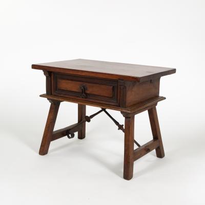 Spanish Chestnut Low Table With Single Panel Drawer On Trestle Base circa 1800