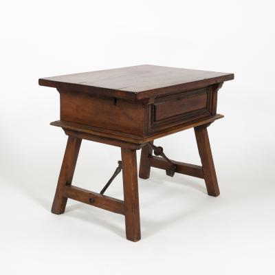 Spanish Chestnut Low Table With Single Panel Drawer On Trestle Base circa 1800