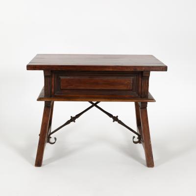Spanish Chestnut Low Table With Single Panel Drawer On Trestle Base circa 1800