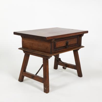 Spanish Chestnut Low Table With Single Panel Drawer On Trestle Base circa 1800