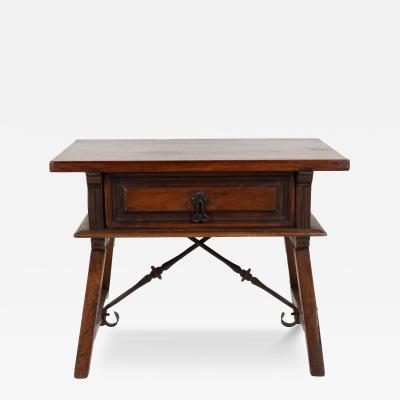 Spanish Chestnut Low Table With Single Panel Drawer On Trestle Base circa 1800