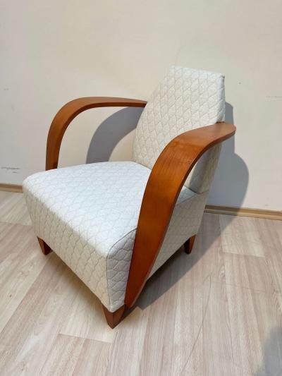 Spanish Design Club Chair Beech Plywood Cream Quilt Fabric 1990s