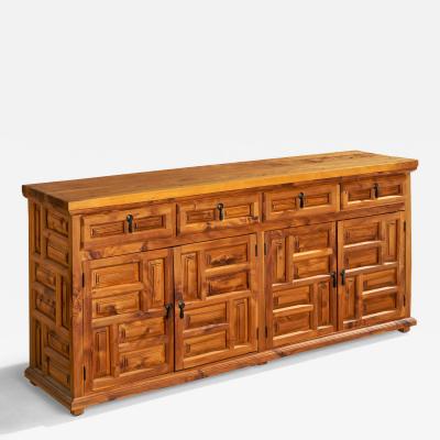 Spanish Designer Cabinet with Iron and Cypress Wood Spain 1970s