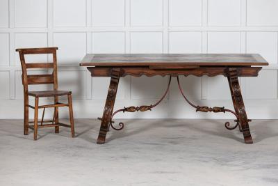 Spanish Extending Oak Iron Dining Table