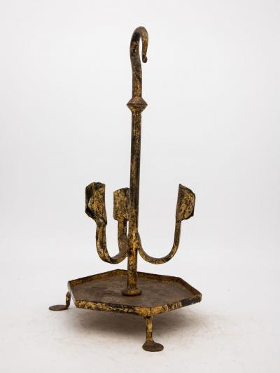 Spanish Gilt Iron Triple Candlestick or Stand 1950s
