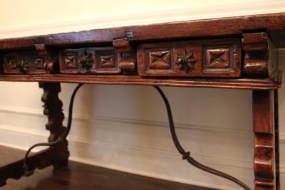 Spanish Iron Mounted Walnut Trestle Console