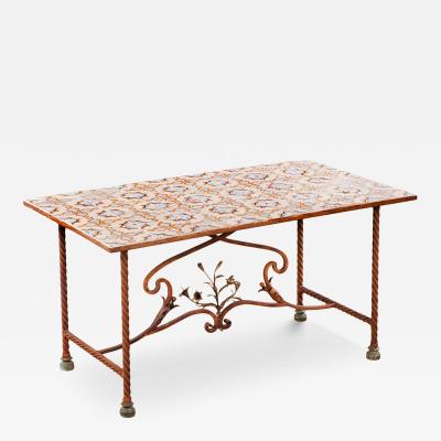 Spanish Iron and Tile Top Table Late 19th C 