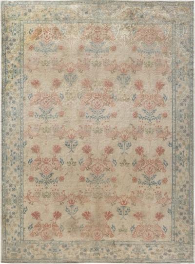 Spanish Mid 20th Century Beige Turquoise and Dusty Pink Hand Knotted Rug