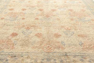 Spanish Mid 20th Century Beige Turquoise and Dusty Pink Hand Knotted Rug