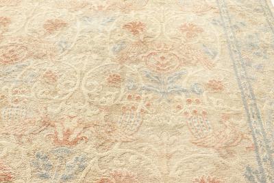 Spanish Mid 20th Century Beige Turquoise and Dusty Pink Hand Knotted Rug