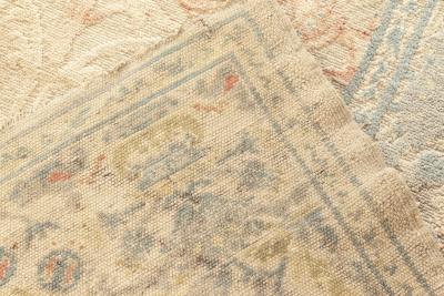 Spanish Mid 20th Century Beige Turquoise and Dusty Pink Hand Knotted Rug
