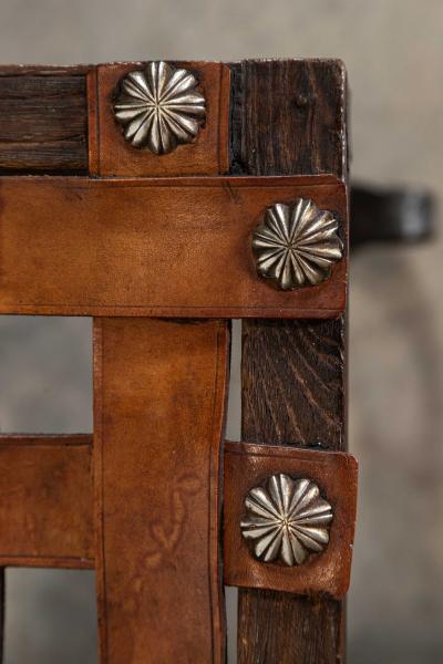 Spanish Mid 20thC Brutalist Wrought Iron Leather Stool