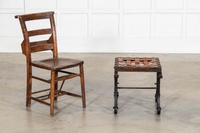 Spanish Mid 20thC Brutalist Wrought Iron Leather Stool