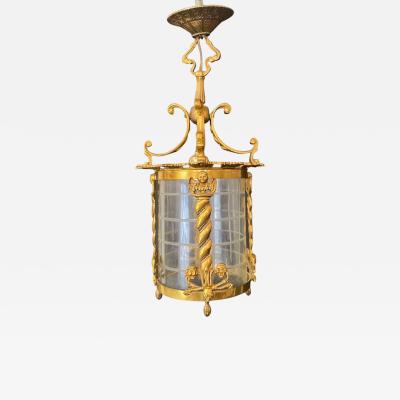 Spanish Neoclassical Revival Style Figural Gilt Iron Lantern or Pendant