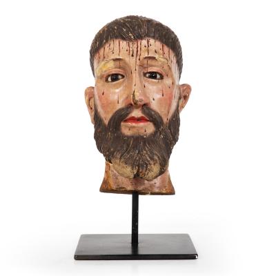 Spanish Polychromed Carved Head of Christ as Ecce Homo early 18th century