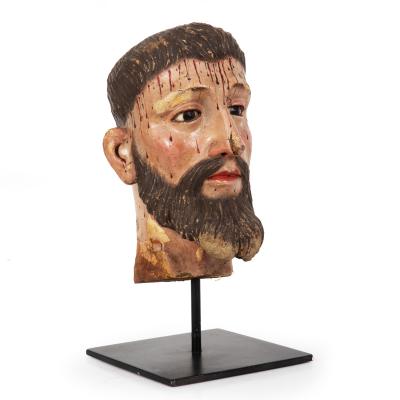 Spanish Polychromed Carved Head of Christ as Ecce Homo early 18th century