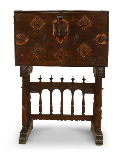 Spanish Renaissance Style Walnut Wrought Iron Vargueno